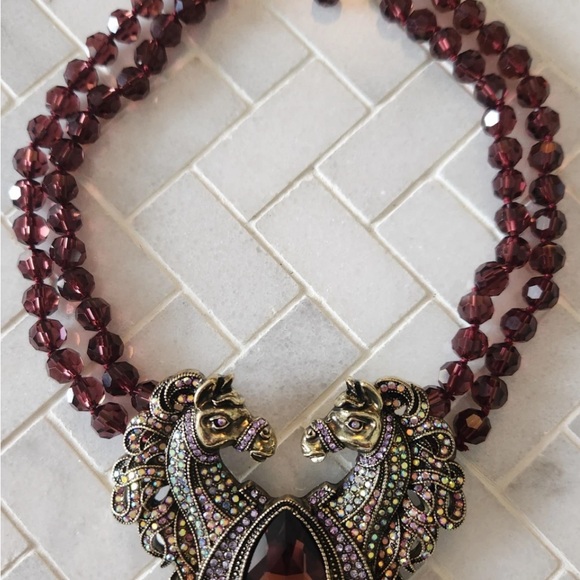 Elegant Horse Pendant Necklace with Garnet Beads Heidi Daus Inspired - Picture 2 of 5